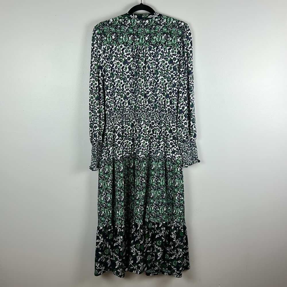 MICHAEL Michael Kors Boho Tiered Mix Print Peasant Midi Dress Medium Blue Green - Picture 12 of 12